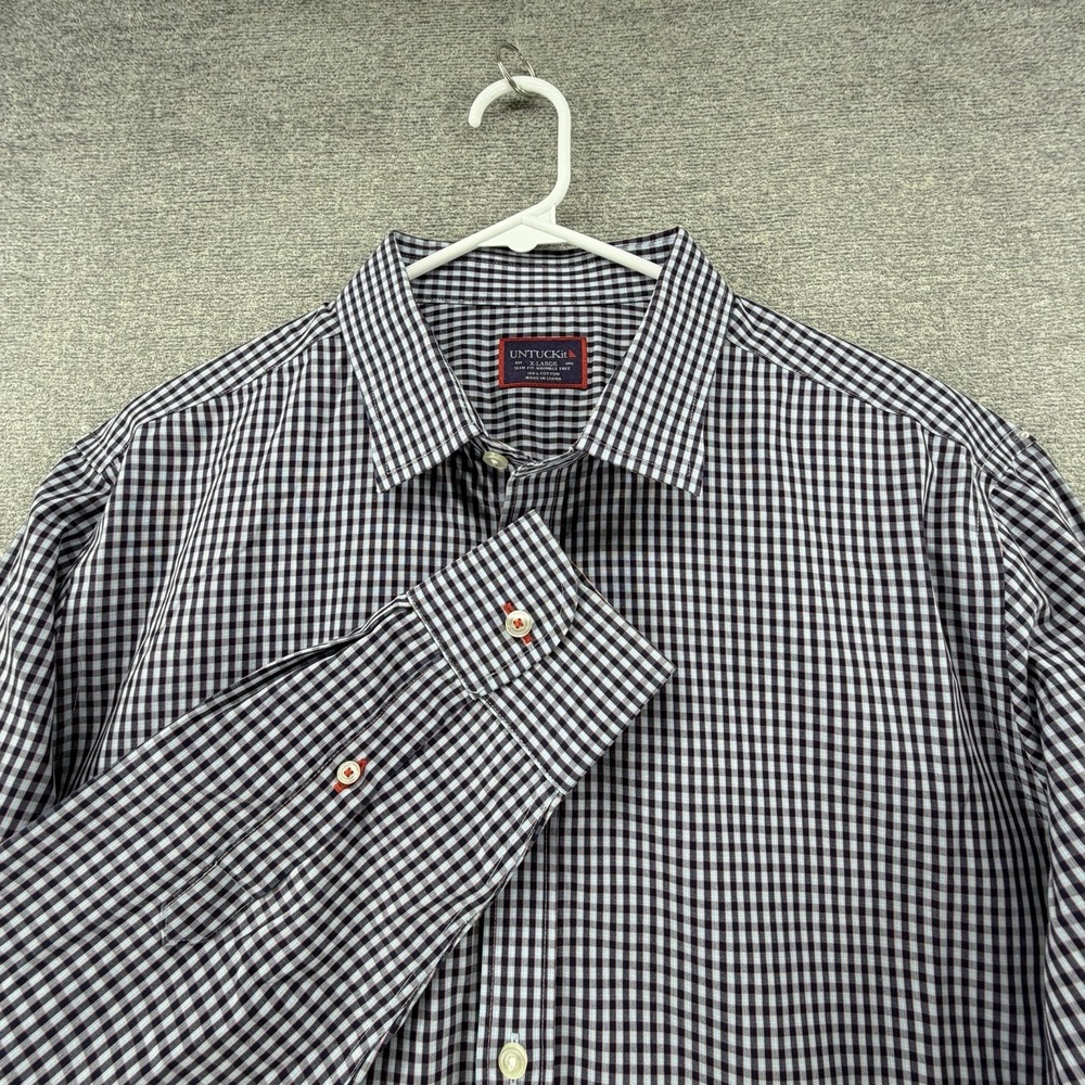 UNTUCKit Slim Fit Wrinkle Free Long Sleeve Shirt Men Size XL Check Blue Casual
